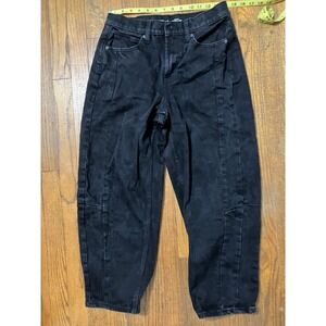 Old Navy Womens Barrel Leg Jeans 6 Black Faded High Rise Oversized Baggy Grunge